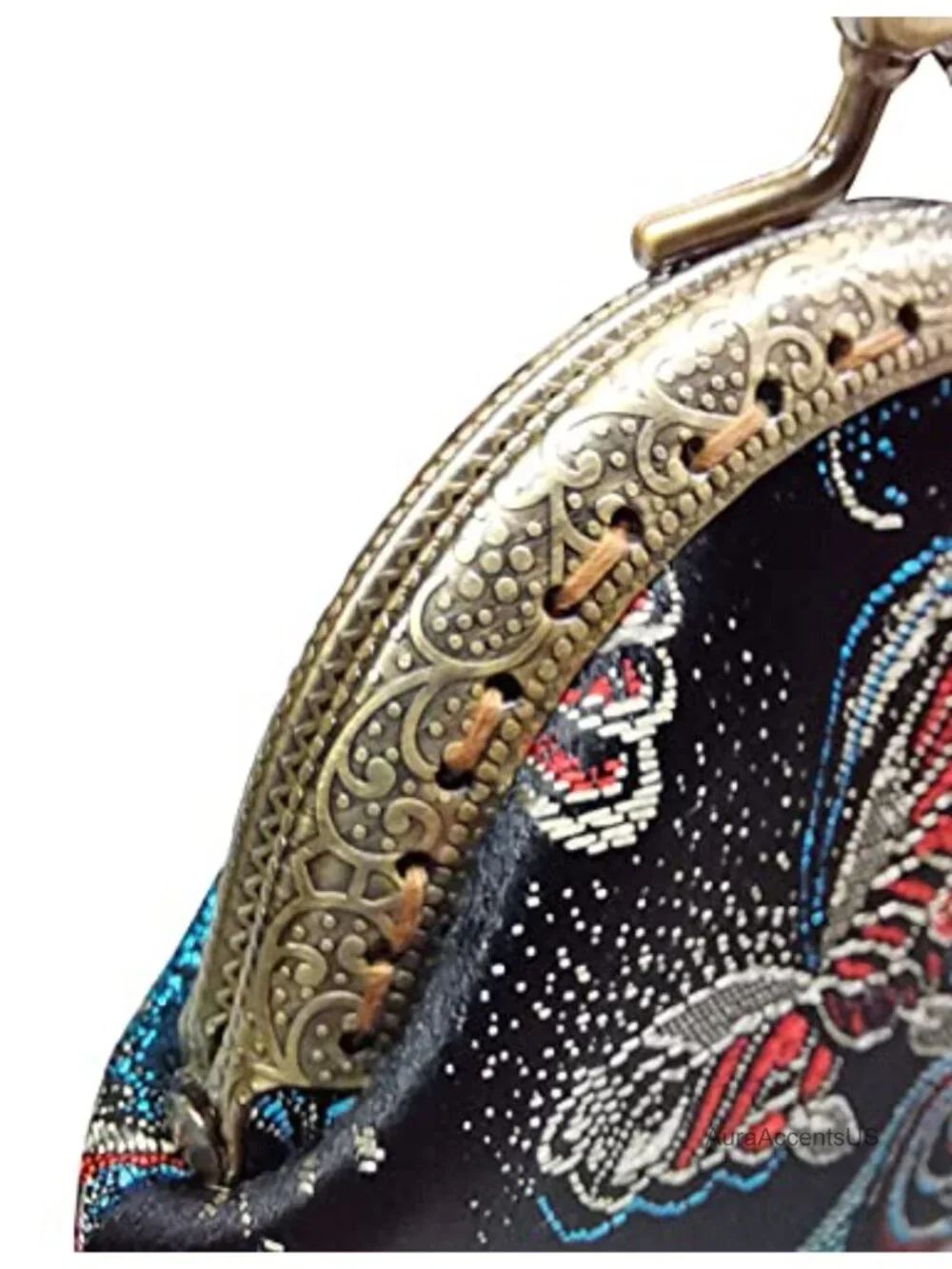 Vintage Silk Kiss-lock Coin Purse Wristlet Clutch for Women with Butterfly
